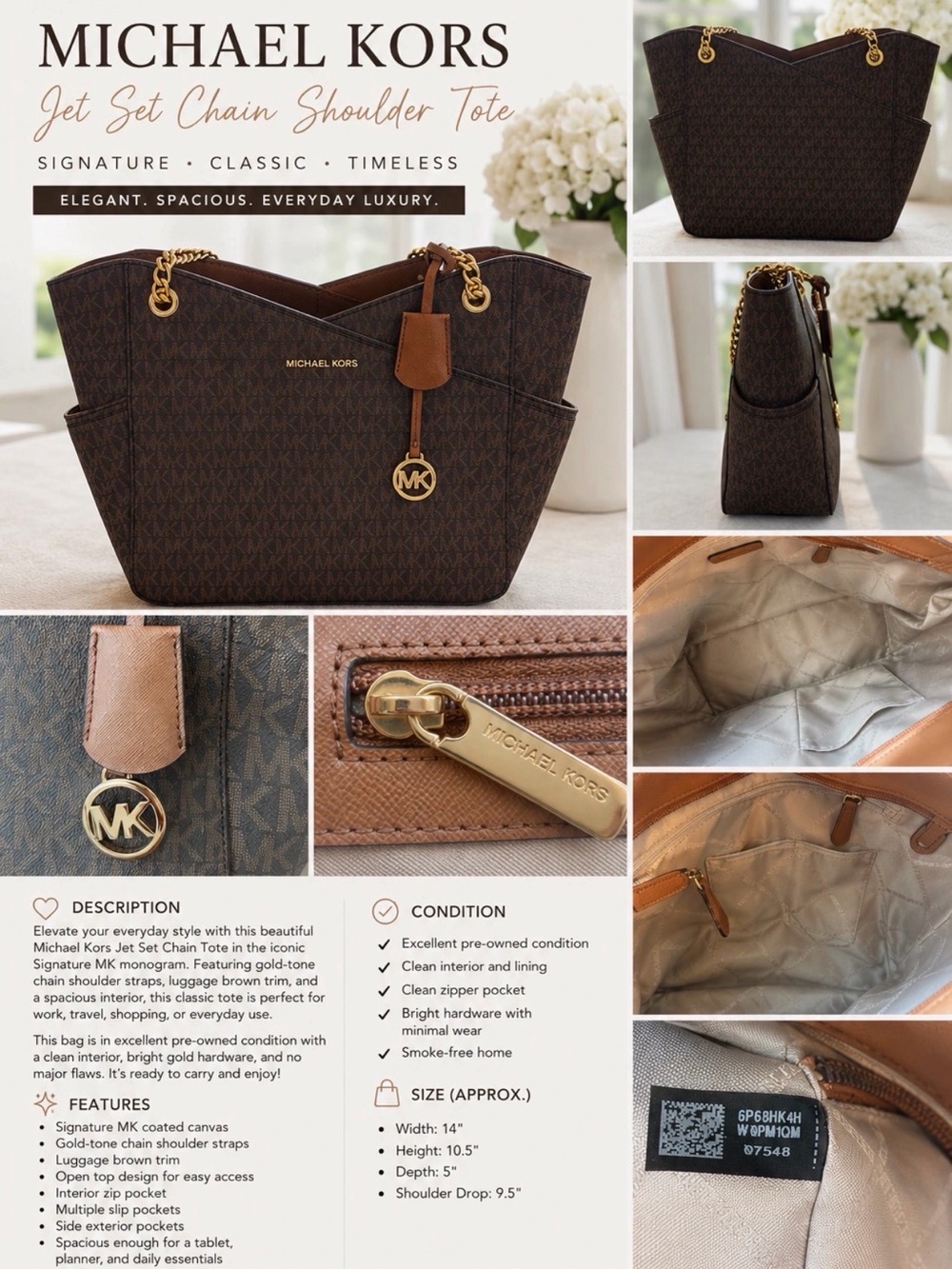 Michael Kors Brown and Tan Chain-Accent Shoulder Tote